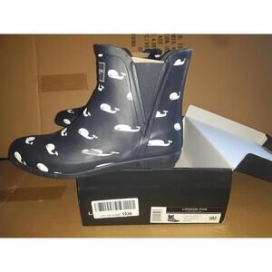 London Fog Piccadilly Rain Boots, Women's Size 9M, Navy WHALES MSRP $50, #162